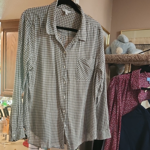 Lucky Brand Tops - Lucky Brand Gray & White Gingham Button-Down Shirt